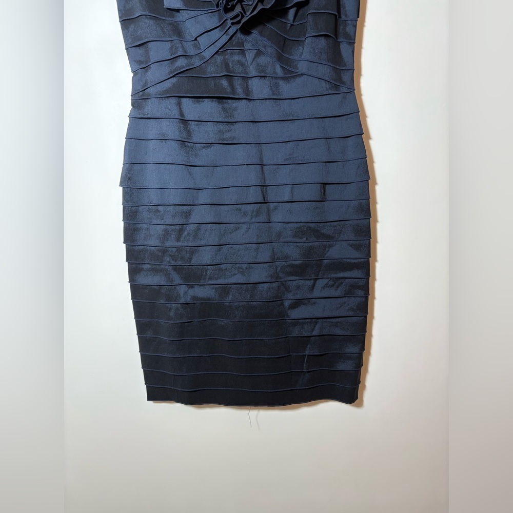 Tadashi Shoji Rosette Shutter Pleat Sheath Dress Sz 6P Navy Blue Formal - Picture 6 of 12